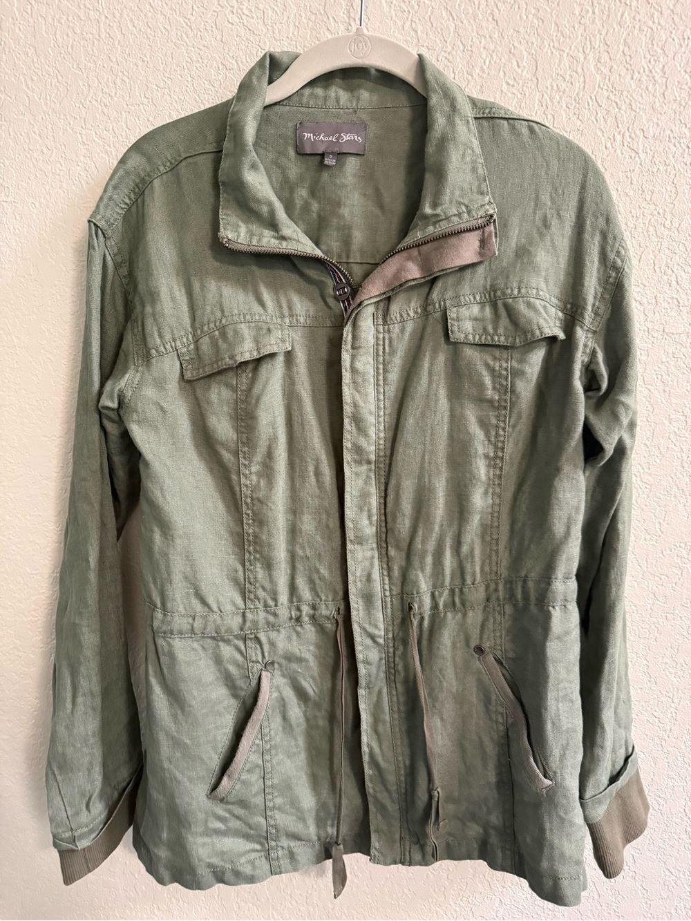 Michael Stars 100% Linen Olive Green Utility Jacket